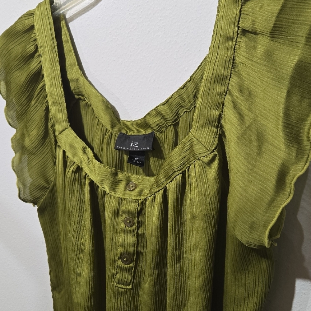 3 For $10: iz Green Ruffled Buttoned Blouse - Picture 3 of 5